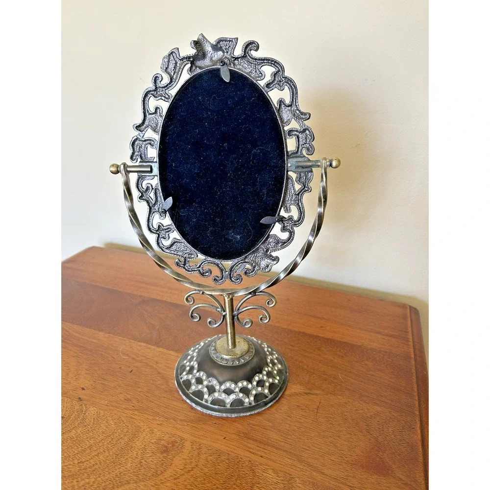 Swivel Enamel Mirror w/Rhinestomes of Flowers & Butterflies-Table Top